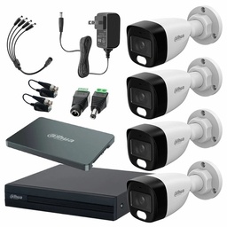 Kit Videovigilancia Cronos 4 cámaras Dahua bala HFW1239CN-A Con audio fullcolor 2MP + SSD 500GB + Baluns + Accesorios - Kit CCTV FULLCOLORKIT-A-4SC500 (Dvr dahua XVR1B04-I circuito cerrado)