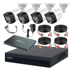 Dahua Kit DHT0250017 CCTV Full Color 4 Cámaras 2 Mp con + Disco Sólido Dahua 500 Gb - Kit de Video Vigilancia con Accesorios Incluidos Cámaras de Seguridad con Detección de Movimiento
