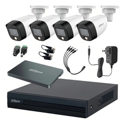 Dahua DHT0250017 Kit CCTV Full Color 4 Cámaras 2 Mp con + SSD Dahua 1TB Kit de Video Vigilancia con Accesorios Incluidos Cámaras de Seguridad con Detección de Movimiento