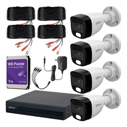Kit Videovigilancia Cronos 4 Cámaras Dahua Bala Hfw1239cn-a Con Audio Fullcolor 2mp + HDD 1tb western digital + Cables + Accesorios - Kit Cctv Fullcolorkit-a-4c1tb (dvr Dahua Xvr1b04-i Circuito Cerrado)