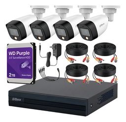 Dahua Kit CCTV DHT0250017 Full Color 4 Cámaras 2 Mp con + Disco Duro WD Purple 2TB Kit de Video Vigilancia con Accesorios Incluidos Cámaras de Seguridad con Detección de Movimiento