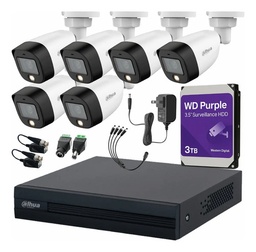 Dahua DHT0250017 Kit de Video Vigilancia 6 Cámaras 2 Mp Full Color y Disco Duro WD Purple de 3TB + Transceptores Cámaras de Seguridad con Detección de Movimiento Kit CCTV Alta Resolución