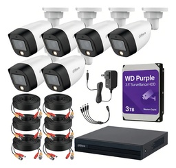 Dahua DHT0250017 Kit CCTV 6 Cámaras 2 Mp  Full Color + Disco Duro WD Purple de 3 TB - Cámaras de Seguridad con Detección de Movimiento  Kit CCT