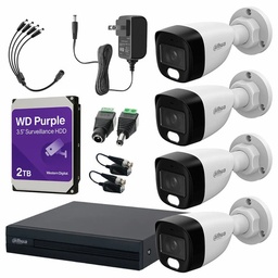 Kit Videovigilancia Cronos 4 cámaras Dahua bala HFW1239CN-A Con audio fullcolor 2MP + HDD 2TB western digital + Baluns + Accesorios - Kit CCTV FULLCOLORKIT-A-4SC2TB (Dvr dahua XVR1B04-I circuito cerrado)