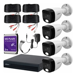 Kit Videovigilancia Cronos 4 cámaras Dahua bala HFW1239CN-A Con audio fullcolor 2MP + HDD 2TB western digital + Cables + Accesorios - Kit CCTV FULLCOLORKIT-A-4CC2TB (Dvr dahua XVR1B04-I circuito cerrado)