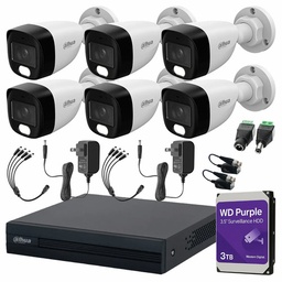 Kit Videovigilancia Cronos 6 cámaras Dahua bala HFW1239CN-A Con audio fullcolor 2MP + HDD 3TB WESTERN DIGITAL + Baluns + Accesorios - Kit CCTV FULLCOLORKIT-A-6SC3 (Dvr dahua XVR1B08-I circuito cerrado)