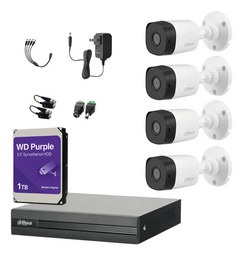 Kit Videovigilancia Cronos 4 Cámaras Dahua Bala B1a11 1mp + Disco Duro 1 Tb Western Digital + Baluns + Accesorios Kit Cctv Kitxvr1b04-4sc-1tb (dvr Dahua Xvr1b04h-i Circuito Cerrado)