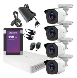 Hilook Kit De Video Vigilancia Turbo Hd 4 Cámaras Metálicas 720p + SSD 500 Gb Cámaras De Seguridad De Alta Resolución Con Visión Nocturna Cctv