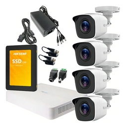 Kit Videovigilancia Hilook By Hikvision 4 Cámaras Bala B110 Metálicas 720p + SSD 1tb + Baluns + Accesorios - Kit Cctv Kit7204bm-med-sc (dvr Hilook 104g-k1 Circuito Cerrado)