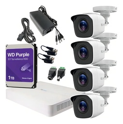 Kit Videovigilancia Hilook By Hikvision 4 Cámaras Bala B110 Metálicas 720p + hdd 1tb western digital + Baluns + Accesorios - Kit Cctv Kit7204bm-med-sc (dvr Hilook 104g-k1 Circuito Cerrado)