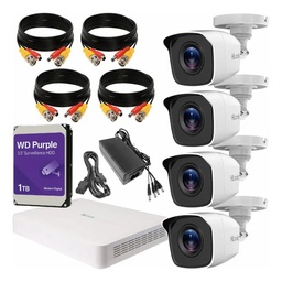 Kit Videovigilancia Hilook By Hikvision 4 Cámaras Bala B110 Metálicas 720p + HDD 1tb western digital + Cables + Accesorios - Kit Cctv Kit7204bm-med-cc (dvr Hilook 104g-k1 Circuito Cerrado)