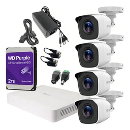 Kit Videovigilancia Hilook By Hikvision 4 Cámaras Bala B110 Metálicas 720p + Hdd 2 Tb western digital + Baluns + Accesorios - Kit Cctv Kit7204bm-high-sc (dvr Hilook 104g-k1 Circuito Cerrado)