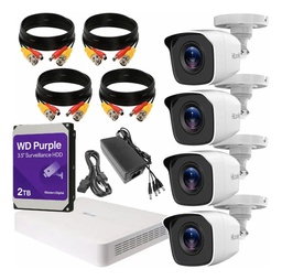 Kit Videovigilancia Hilook By Hikvision 4 Cámaras Bala B110 Metálicas 720p + Hdd 2tb WESTERN DIGITAL + Cables + Accesorios - Kit Cctv Kit7204bm-high-cc (dvr Hilook 104g-k1 Circuito Cerrado)