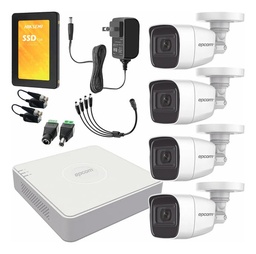 Epcom B8-KIT-MIC Kit de Videovilancia Epcom 4 Cámaras Bala B8-TURBO-G2/A 2 MP Metálicas Micrófono + SSD Hiksemi 500 GB + Baluns + Accesorios - Kit CCTV B8-KIT-LOW-SC (DVR  Epcom S04-TURBO-G3H Circuito Cerrado)