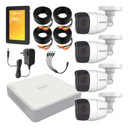 Epcom B8-KIT-MIC Kit de Videovilancia Epcom 4 Cámaras Bala B8-TURBO-G2/A 2 MP Metálicas Micrófono + SSD Hiksemi 500 GB + Cables + Accesorios - Kit CCTV B8-KIT-LOW-CC (DVR  Epcom S04-TURBO-G3H Circuito Cerrado)