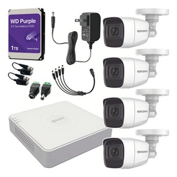 Epcom B8-KIT-MIC Kit de Videovilancia Epcom 4 Cámaras Bala B8-TURBO-G2/A 2 MP Metálicas Micrófono + HDD Purple WD 1 TB + Baluns + Accesorios - Kit CCTV B8-KIT-MED-SC (DVR  Epcom S04-TURBO-G3H Circuito Cerrado)