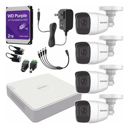Epcom B8-KIT-MIC Kit de Videovilancia Epcom 4 Cámaras Bala B8-TURBO-G2/A 2 MP Metálicas Micrófono + HDD Purple WD 2 TB + Baluns + Accesorios - Kit CCTV B8-KIT-HIGH-SC (DVR  Epcom S04-TURBO-G3H Circuito Cerrado)