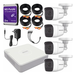 Epcom B8-KIT-MIC Kit de Videovilancia Epcom 4 Cámaras Bala B8-TURBO-G2/A 2 MP Metálicas Micrófono + HDD Purple WD 2 TB + Baluns + Accesorios - Kit CCTV B8-KIT-HIGH-CC (DVR  Epcom S04-TURBO-G3H Circuito Cerrado)