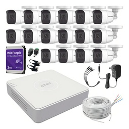 Epcom B8-KIT-MIC Kit Videovigilancia Epcom 16 Cámaras Bala B8-TURBO-G2/A 2MP Metálicas Micrófono + HDD WD Purple 3TB + Bobina Cable UTP Cat5e + Accesorios - Kit CCTV B8-KIT-LOW-CC (DVR  Epcom S16-TURBO-M1 Circuito Cerrado)