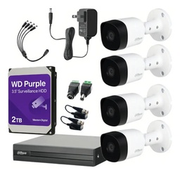 Kit Videovigilancia Cronos 4 Cámaras Dahua Bala B1a11 1MP + hdd western digital 2 tb + Baluns + Accesorios kit CCTV B1A11-HIGH-SC (DVR dahua XVR1B04H-I Circuito cerrado)