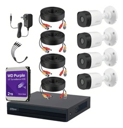 Kit Videovigilancia Cronos 4 Cámaras Dahua Bala B1a11 1MP + hdd western digital 2tb + cables + Accesorios kit CCTV B1A11-HIGH-CC (DVR dahua XVR1B04H-I Circuito cerrado)