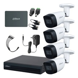 Kit de Videovigilancia Cronos 4 Cámaras Dahua Bala HFW1200CM 2MP Metálica con Micrófono Integrado + SSD 1TB + Baluns + Accesorios - Kit CCTV HFW1200CM-MED-SC (DVR DH-XVR1B04-I Circuito Cerrado)
