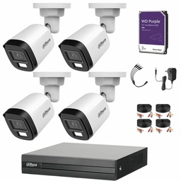 Kit de Videovigilancia Cronos 4 Cámaras Dahua Bala B2A21N-U-IL-A 2MP Metálica con Micrófono Integrado + HDD WD Purple 2TB + Cables - Kit CCTV HFW1200CM-HIGH-CC (DVR DH-XVR1B04-I Circuito Cerrado)