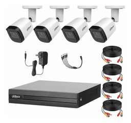 Kit Videovigilancia Cronos 4 Cámaras Dahua Bala Metalica B2A21N-U 2MP + Cables + Accesorios - Kit CCTV B2A21N-ZERO-CC (DVR Dahua DH-XVR1B04-I Circuito Cerrado)