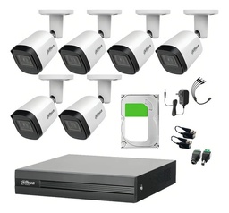 Kit Videovigilancia Cronos 6 Cámaras Dahua Bala Metalica B2A21N-U 2MP + 1TB HDD + Baluns - Kit CCTV B2A21N-LOW-SC (DVR Dahua DH-XVR1B08-I Circuito Cerrado)