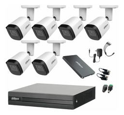 Kit Videovigilancia Cronos 6 Cámaras Dahua Bala Metalica B2A21N-U 2MP + 1TB SSD + Baluns - Kit CCTV B2A21N-LOW-SC (DVR Dahua DH-XVR1B08-I Circuito Cerrado)