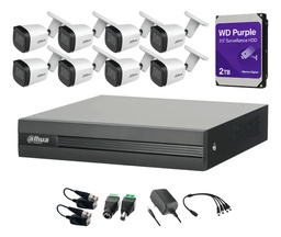 Kit Videovigilancia Cronos 8 Cámaras Dahua Metálicas Bala B2A51 5 Mp + Hdd WESTERN DIGITAL 2 Tb + Transceptores + Accesorios - Kit CCTV B2A51-LOW-SC (DVR XVR1B08H-I Circuito Cerrado)