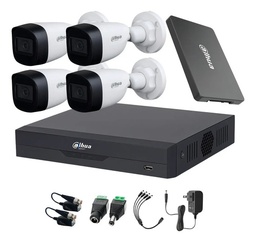 Kit Videovigilancia Cronos 4 Cámaras Dahua Bala HFW1500CMN 5mp con micrófono + SSD 500GB + Transceptores  + Accesorios - Kit CCTV HFW1500CMN-LOW-SC (DVR XVR5104HS Circuito Cerrado)