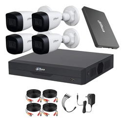 Kit Videovigilancia Cronos 4 Cámaras Dahua Bala HFW1500CMN 5mp con micrófono + SSD 500GB + cables + Accesorios - Kit CCTV HFW1500CMN-LOW-CC (DVR XVR5104HS Circuito Cerrado)