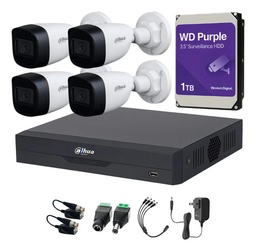Kit Videovigilancia Cronos 4 Cámaras Dahua Bala HFW1500CMN 5mp con micrófono + HDD western digital 1 tb + Transceptores  + Accesorios - Kit CCTV HFW1500CMN-MED-SC (DVR XVR5104HS Circuito Cerrado)