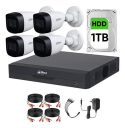 Kit Videovigilancia Cronos 4 Cámaras Dahua Bala HFW1500CMN 5mp con micrófono + HDD 1 tb + cables + Accesorios - Kit CCTV HFW1500CMN-MED-CC (DVR XVR5104HS Circuito Cerrado)