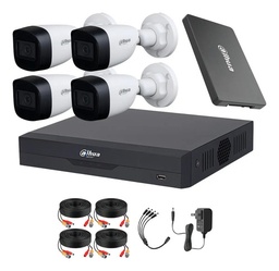 Kit Videovigilancia Cronos 4 Cámaras Dahua Bala HFW1500CMN 5mp con micrófono + ssd 1 tb + cables + Accesorios - Kit CCTV HFW1500CMN-MED-CC (DVR XVR5104HS Circuito Cerrado)