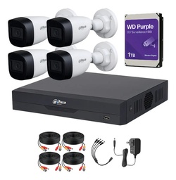 Kit Videovigilancia Cronos 4 Cámaras Dahua Bala HFW1500CMN 5mp con micrófono + hdd western digital1 tb + cables + Accesorios - Kit CCTV HFW1500CMN-MED-CC (DVR XVR5104HS Circuito Cerrado)