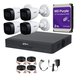 Kit Videovigilancia Cronos 4 Cámaras Dahua Bala HFW1500CMN 5mp con micrófono + HDD WESTERN DIGITAL 2 tb + cables + Accesorios - Kit CCTV HFW1500CMN-HIGH-CC (DVR XVR5104HS Circuito Cerrado)