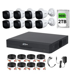 Kit Videovigilancia Cronos 8 Cámaras Dahua Bala HFW1500CMN 5mp con micrófono + HDD 2 TB + cables + Accesorios - Kit CCTV HFW1500CMN-LOW-CC (DVR XVR5108HS Circuito Cerrado)