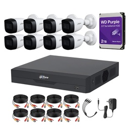 Kit Videovigilancia Cronos 8 Cámaras Dahua Bala HFW1500CMN 5mp con micrófono + HDD WESTERN DIGITAL 2 TB + cables + Accesorios - Kit CCTV HFW1500CMN-LOW-CC (DVR XVR5108HS Circuito Cerrado)