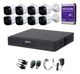 Kit Videovigilancia Cronos 8 Cámaras Dahua Bala HFW1500CMN 5mp con micrófono + HDD WESTERN DIGITAL 3 TB + Transceptores + Accesorios - Kit CCTV HFW1500CMN-MED-SC (DVR XVR5108HS Circuito Cerrado)