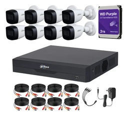 Kit Videovigilancia Cronos 8 Cámaras Dahua Bala HFW1500CMN 5mp con micrófono + HDD WESTERN DIGITAL 3 TB + Cables + Accesorios - Kit CCTV HFW1500CMN-MED-CC (DVR XVR5108HS Circuito Cerrado)