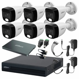 DAHUA DHT0250020 Kit Video Vigilancia Cronos 6 Cámaras Dahua Bala HFW1239CN 2MP Full Color con Micrófono + SSD Dahua 1 TB + Baluns + Accesorios - Kit CCTV HFW1239CN-LOW-SC (DVR XVR1B08-I Circuito Cerrado)