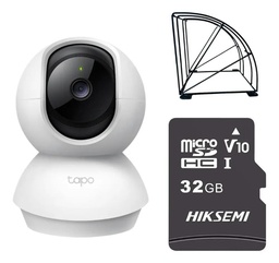 Kit Videovigilancia Cronos cámara TAPO C200C giro 360° audio bidireccional detección de movimiento control por voz visión nocturna + MicroSD 32GB + protección metálica + Accesorios - kit CCTV