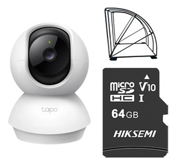 Kit Videovigilancia Cronos cámara TAPO C200C giro 360° audio bidireccional detección de movimiento control por voz visión nocturna + MicroSD 64GB + protección metálica + Accesorios - kit CCTV