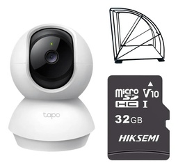 Kit Videovigilancia Cronos cámara TAPO C200 audio bidireccional detección de movimiento giro 360° visión nocturna control por voz modo privacidad + MicroSD 32GB + protección metálica + Accesorios - kit CCTV