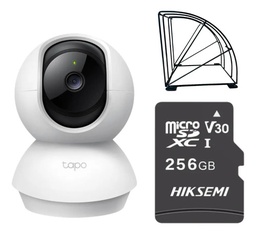 Kit Videovigilancia Cronos cámara TAPO C200 audio bidireccional detección de movimiento giro 360° visión nocturna control por voz + MicroSD 256GB + protección metálica + Accesorios - kit CCTV