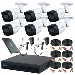 DAHUA DHT0250011 Kit de Videovigilancia Cronos 6 Cámaras Dahua Bala HFW1200CM 2MP Metálica con Micrófono Integrado + SSD Dahua 1TB + Cables + Accesorios - Kit CCTV HFW1200CM-LOW-CC (DVR DH-XVR1B08-I Circuito Cerrado)