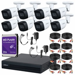 DAHUA DHT0250011 Kit de Videovigilancia Cronos 8 Cámaras Dahua Bala HFW1200CM 2MP Metálica con Micrófono Integrado + HDD WD Purple 3TB + Cables + Accesorios - Kit CCTV HFW1200CM-MED-CC (DVR DH-XVR1B08-I Circuito Cerrado)