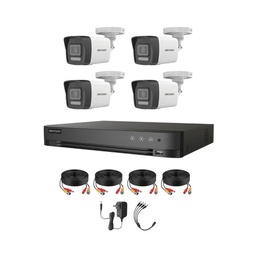 Kit Videovigilancia Hilook By Hikvision 4 Cámaras Bala Dual Light + ColorVu Metalica con audio 2CE16K0T 5MP + cables + Accesoris - Kit Cctv  (DVR Hikvision 7204HUHI-M1/S Circuito Cerrado)